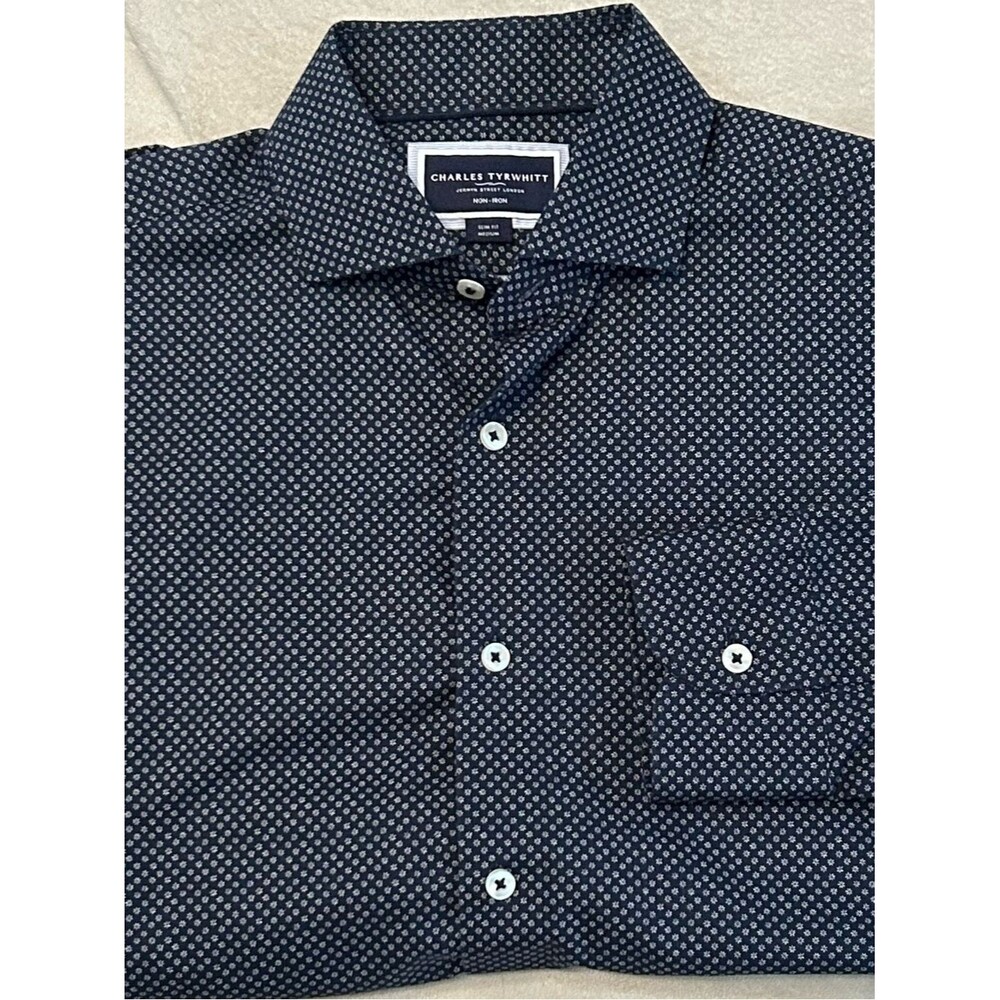 Charles Tyrwhitt Men Slim Fit Non Iron Geometric Shirt Medium Cotton